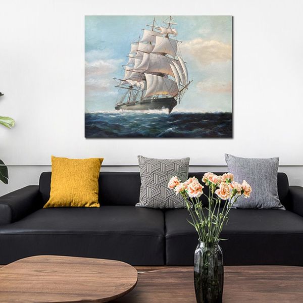 Arte de lienzo hecho a mano barco marino Frank Vining Smith pintura melodías marítimas decoración de pared moderna