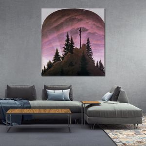 Toile artisanale paysage croix dans les montagnes par Caspar David Friedrich peinture pour salle de bain contemporain