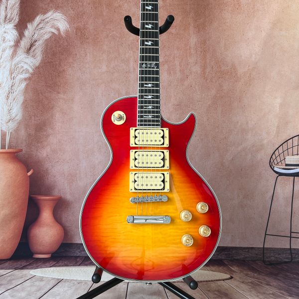 Guitare électrique LP à 6 cordes Ace Freire fabriquée à la main avec micros HHH finition brillante rouge cerise