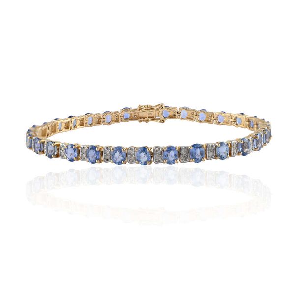 Zafiro azul natural hecho a mano con pulsera de tenis de diamantes K14 pulsera de piedras preciosas de oro amarillo fino joyería de lujo para mujeres