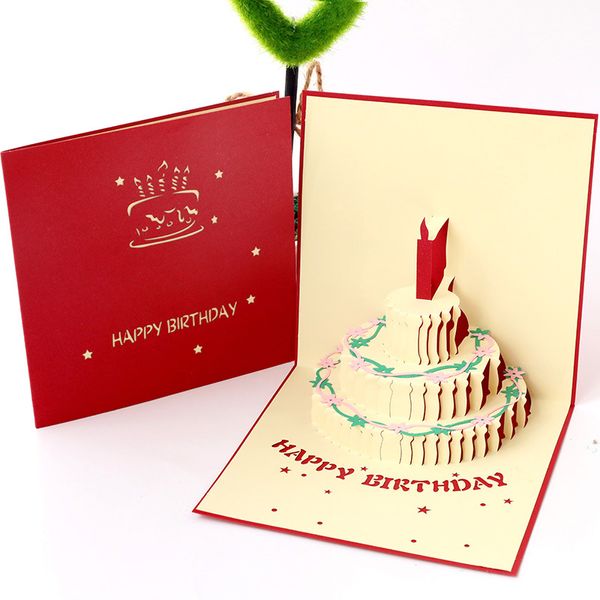 Tarjeta de invitación de sobre de vela de pastel de cumpleaños de Origami hecha a mano Tarjeta de felicitación emergente 3D cortada con láser A372