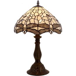 Handgemaakte Tiffany-lamp met crèmekleurig glas-in-libel-design - Perfect voor slaapkamer, woonkamer, thuiskantoor - 12X12X18 inch - S139-serie