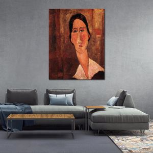 Handgemaakt Wall Art Canvas Een portret van Jeanne Hebuterne Amedeo Modigliani Schilderij Portret Kunstwerk Modern Hotel Decor