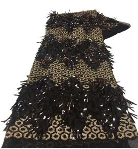 Tissu africain en dentelle découpé à la main, 5 yards, paillettes de haute qualité, mariage vert nigérian, paillettes 3D, matériel de luxe, Fabri6002264, 2022