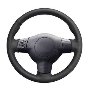 HandEmbroidered Black Pu Synthetic Leather Car Steering Wheel Cover For Toyota Corolla 20032006 Caldina RAV4 scion Tc Xa Xb J220808