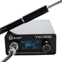 Quecoo T12956 Station numérique à souder, fer à souder électronique Oled 1,3 pouces avec poignée noire M8 et pointes de fer à souder T12