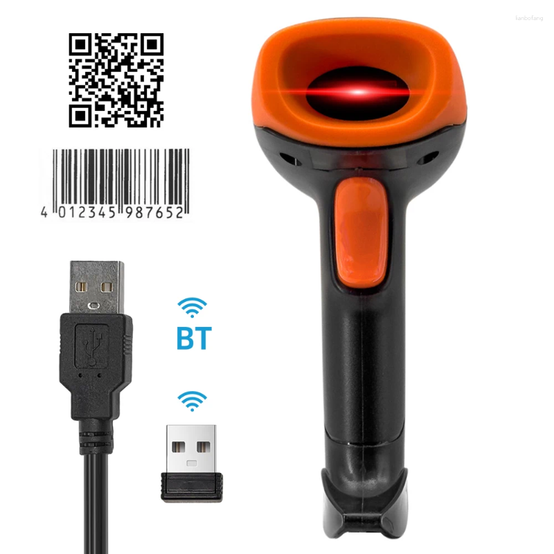 Handheld 1D/2D/QR Barcode Scanner BT 2.4G Código de barras USB inalámbrico Manual del lector del lector/escaneo continuo CMOS Sensor de imagen