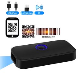 Scanner de codes à barres 3 en 1 portable 1D2DQR, lecteur de codes à barres, prise en charge Bluetooth 24G, connexion filaire USB sans fil pour supermarché 240318