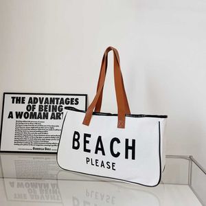 Sac à main en toile avec lettres minimaliste pour femmes, sac de plage touristique, fourre-tout à la mode de grande capacité 220306