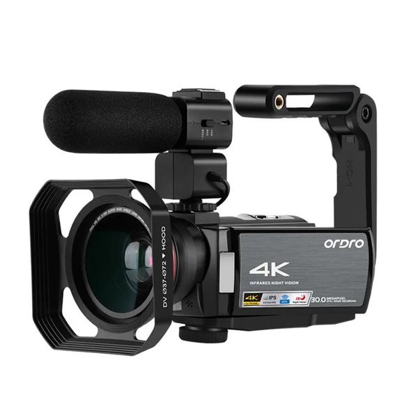 Caméscope portable ORDRO AE8 Résolution 4K Longue durée de veille Caméra vidéo professionnelle à vision nocturne IR