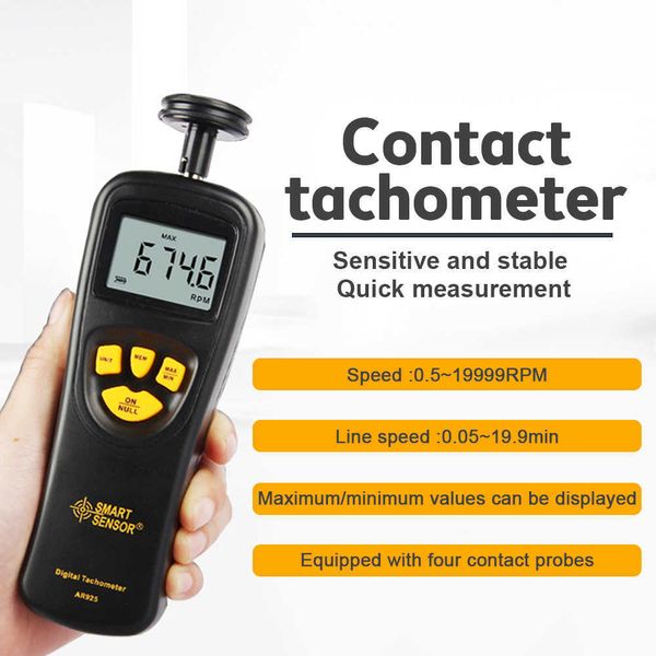 Tacómetro Digital LCD de contacto de mano, velocímetro, medidor de tacómetro, rango de medición ancho de 0,5 ~ 19999 RPM, probador de velocidad