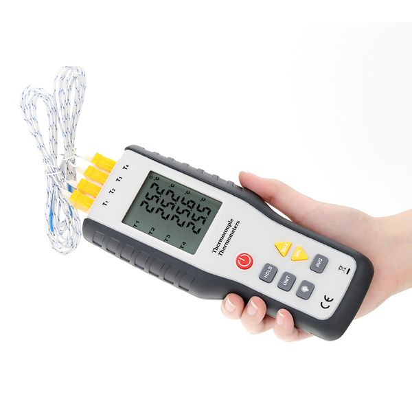 Envío gratuito Termómetro digital portátil de 4 canales Medidor de temperatura de alta precisión Sensor de termopar tipo K -200 ~ 1372 Grados / -328 ~ 2501F