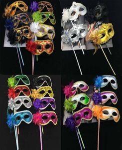 Handheld oogmasker vrouwen meisje pailletten venetiaanse maskers maskerade masker op stick Halloween Dance Party Supplies8202877