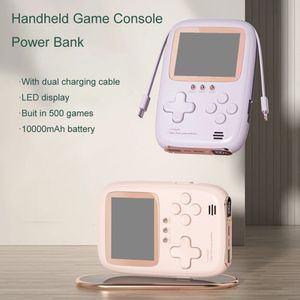 Handheld Game Console 2-in-1 Power Bank 10000 MAH met tweedraads laadschat nostalgische retro jeugdspellen 240419