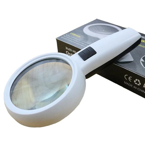 Verre de grandeur à main double couche de 110 mm de lecture illuminée loupe avec lumière LED