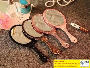 Miroirs de maquillage à main romantique Vintage, poignée dorée Zerkalo, miroir cosmétique ovale rond, outil de maquillage, cadeau de commode