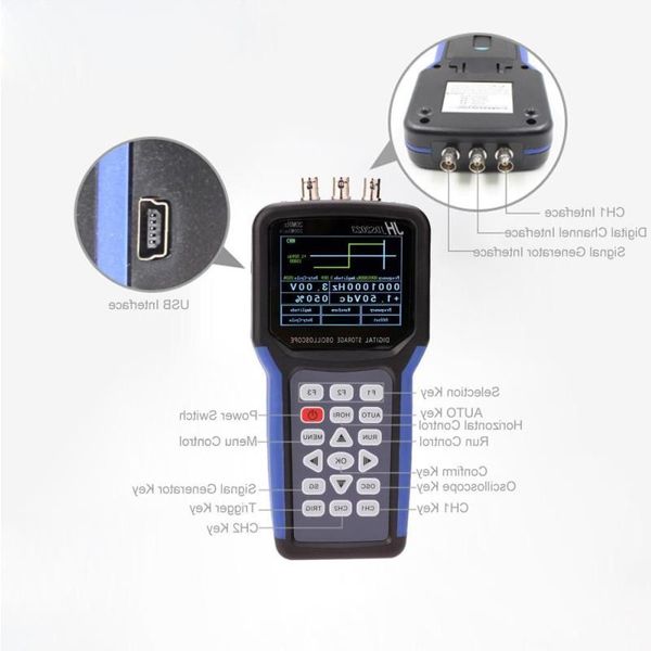 Livraison gratuite Générateur de signal d'oscilloscope numérique multifonctionnel portatif Compteur de portée portable 20 MHz Bande passante 200 MSa / s 1CH TFT LCD Rranv