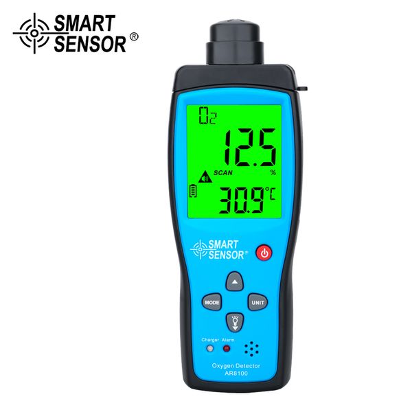 Analizador de gas de oxígeno portátil Medidor de detector de O2 Medidor Interior Aire Monitor Temperatura Termómetro de termómetro 0-30% AR8100