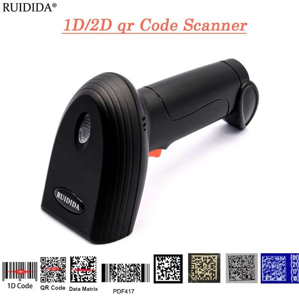 Scanner de codes QR portable 1D 2D, lecteur de codes à barres filaire ou sans fil, Bluetooth, pour PDF417 DataMatrix 240229