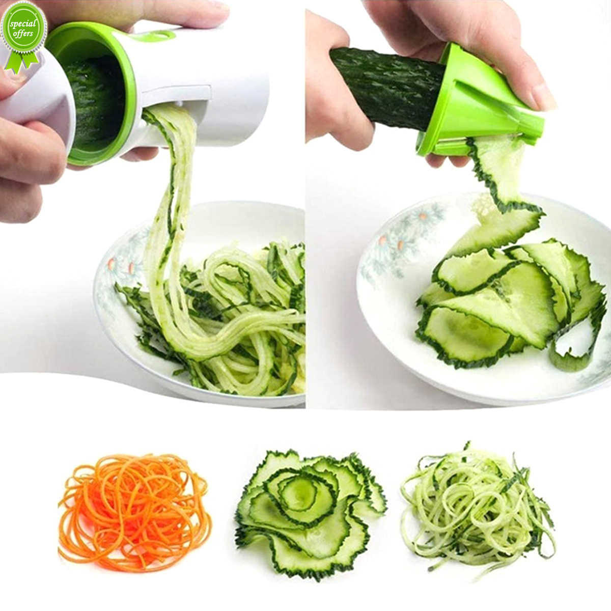 Spiralizzatore portatile Affettatrice per verdure Tagliaverdure antiscivolo Grattugia 3 in 1 Spiralizzatore per zucchine per pasti vegani a basso contenuto di carboidrati