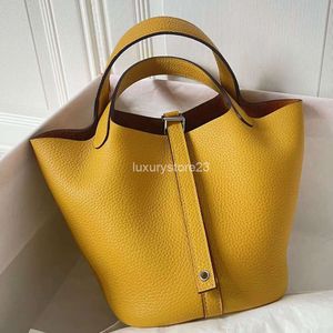 Handheld Dames Litchi Mand Leer Handgemaakte Wax PicotinLock Draad 22cm Tote Patroon Koeienhuid Mode Tas Emmer Zacht Designer Handtassen Tassen 61FO