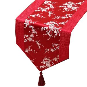 Chemin de table en soie chinoise patchwork court, fleurs de cerisier, nappe rectangulaire damassé pour fête de mariage, tapis de table à manger 150x33 cm