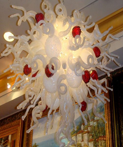Lámparas de techo cromadas artesanales, diseño profesional, lámpara de araña de cristal soplado blanco de cristal acrílico contemporáneo a la venta (LR0122)
