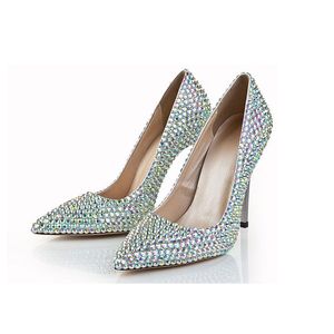 Artisanat À Talons Hauts Chaussures Simples Luxueux AB Cristal Discothèque Pompes Bout Pointu Strass Mode Chaussures De Fête De Mariage Talon Mince