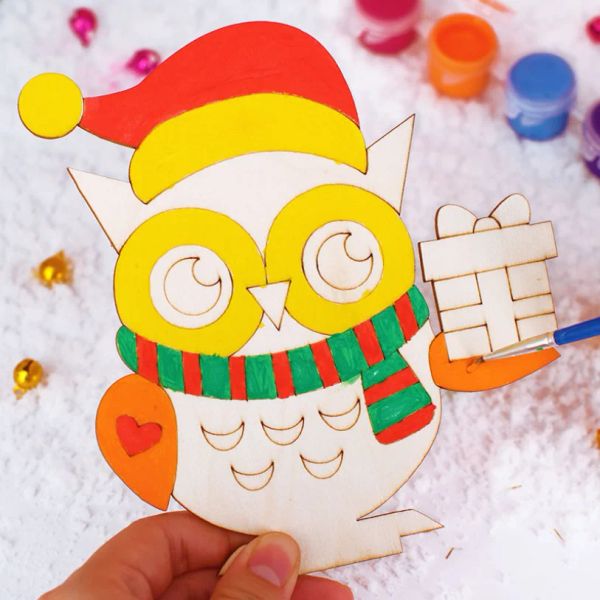Artisanat Noël 3d peinture en bois artisanat décorer kit enfants diy coloriage créatif graffiti arts pour enfants jouets éducatifs