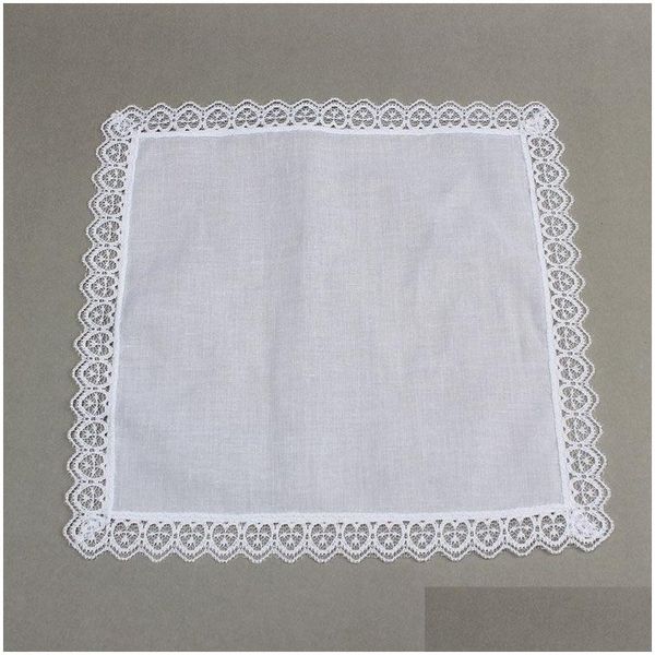 Mouchoir 23X25Cm coton blanc dentelle mouchoir mince femmes cadeaux de mariage décoration de fête serviettes en tissu uni blanc bricolage goutte Deliv Dhoui