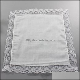 Mouchoir Textiles De Maison Jardin 25Cm Blanc Dentelle Mince 100% Coton Serviette Femme Cadeau De Mariage Décoration De Fête Serviette En Tissu Bricolage Uni Blanc