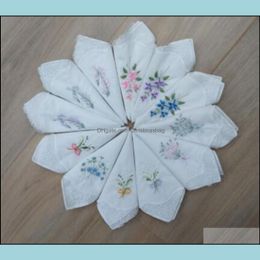 Zakdoek home textiel tuin set van 12 vrouwen witte katoenen doek stof bruiloft hankies sint -randen hanky geborduurde bloemen 12x12 i