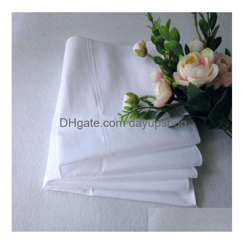 Handkerchiefs 100% Cotton Male Table Satin Handkerchief Pure White Hankerchiefs Towel Mens Suit Pocket Square Whitest Drop Delivery F Dhedr