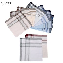 Mandkerchiefs 10pcs Mandkerchief Multicolor Plaid Stripe Men Pocket Cotton Square Business Chest serviette Hankie Meeting Decor Scarf 230601