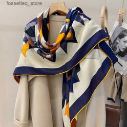 Mouchoirs 135CM foulard en laine de soie femmes luxe Double face cheval soie Shl hiver chaud laine écharpe mouchoir Wr foulard L240322