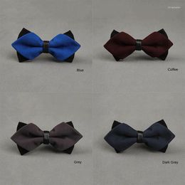 Mouchoirs 2023 Arrivées Mode Double Couche Solide Bowties Hommes Mariage Romantique Marié Blanc Bleu Foncé Noeud Papillon Pour Hommes Avec Boîte-Cadeau