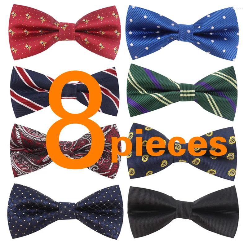Lenços 8 pacotes elegantes gravatas pré-amarradas pré-amarradas para homens meninos em diferentes cores jacquard mens bowties