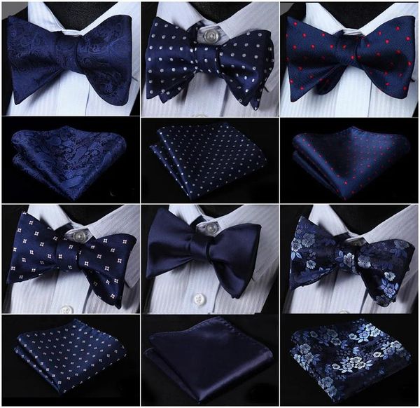 Mouchoirs noeud papillon mouchoir homme bleu marine auto-ensemble tissé soie Plaid fête mariage