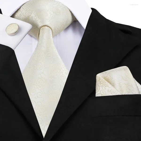 Pañuelos C-1174 Moda Marfiles Corbata floral Hanky Cufflinks Set Corbatas de seda para hombres Fiesta de boda de negocios formal Corbatas para Hom