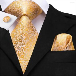 Mouchoirs C-3164 Hi-Tie Gold Cravates en soie florale pour hommes Hanky Boutons de manchette Ensemble de luxe Dégradé Mens Cravate Fête de mariage