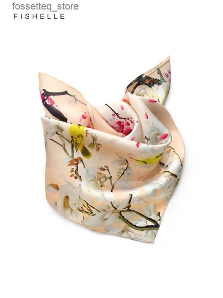 Mouchoirs Style chinois fleur oiseau peinture soie naturelle petit mouchoir carré véritable foulards en soie femmes écharpe cou foulards femme L240322