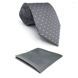 Mouchoirs D21 Cravates à pois gris pour hommes Soie Mode Extra Long Cravate Pocket Square Set Slim