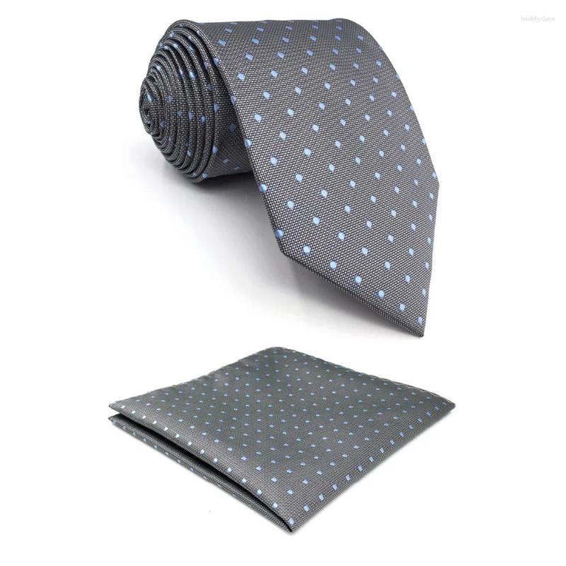 Handkerchiefs D21 Grey Dots Ties For Men Silk Fashion Extra Long Necktie Pocket Square Set Slim