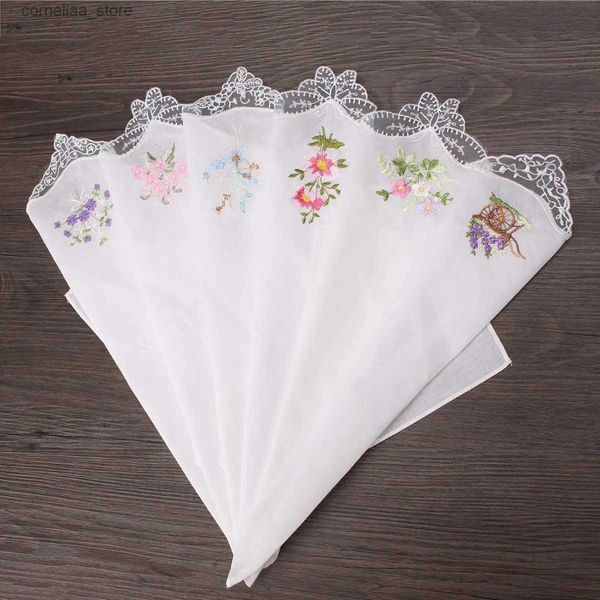 Mouchoirs Dentelle papillon brodée Hanks 6 pièces serviettes en coton vintage pour femmes tissu assorti floral poignées pour femmes portables Y240326