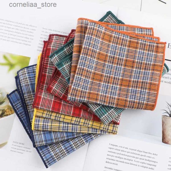 Pañuelos Moda a cuadros para hombre mango jefe conjunto de algodón bolsillo cuadrado para hombre toalla de pecho de negocios Hanky caballero Hanky 24 cm x 24 cm Y240326