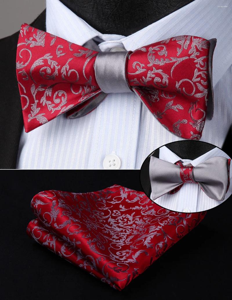 Lenços Hisdern Mens Tecido Bowtie Sólido Paisley Dupla Face Auto Bow Tie Lenço Conjunto BEU1-1 Festa de Casamento