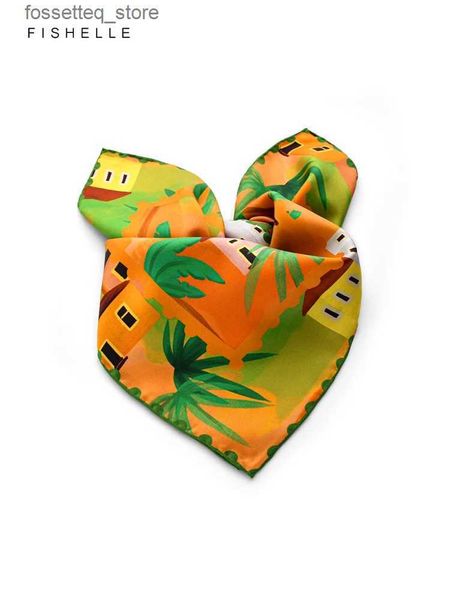 Mouchoirs Style de vacances Orange plage cocotier véritable foulard en soie femmes foulards en sergé de soie petit carré Shl dames mouchoir L240322