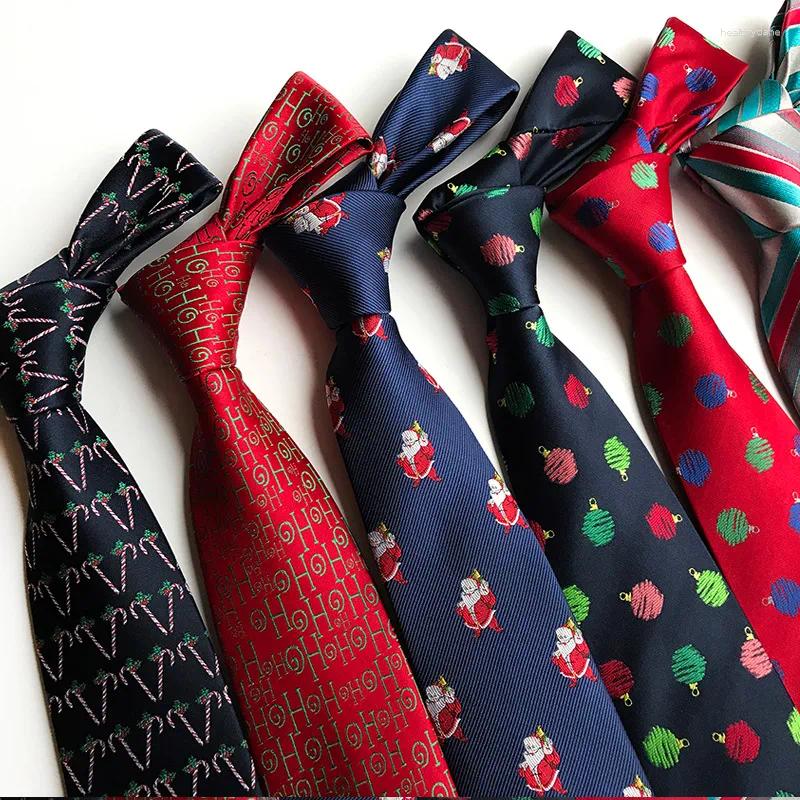 HOOYI Männer Weihnachtskrawatte Schnee Weihnachtsmann Seide Krawatten für Party Rot 8 cm Taschentücher
