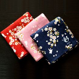 Mouchoirs Style japonais jolis mouchoirs pour femme motif Floral et lapin grande serviette carrée Hankies de haute qualité SY512 arrivée 231102