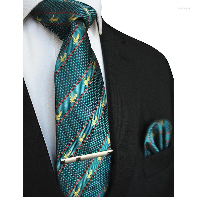 Handkerchiefs JEMYGINS Original Brand Eagle Logo Necktie 8cm Silk Pocket Square Pin Clip Tie Gift Set For Men Wedding Party